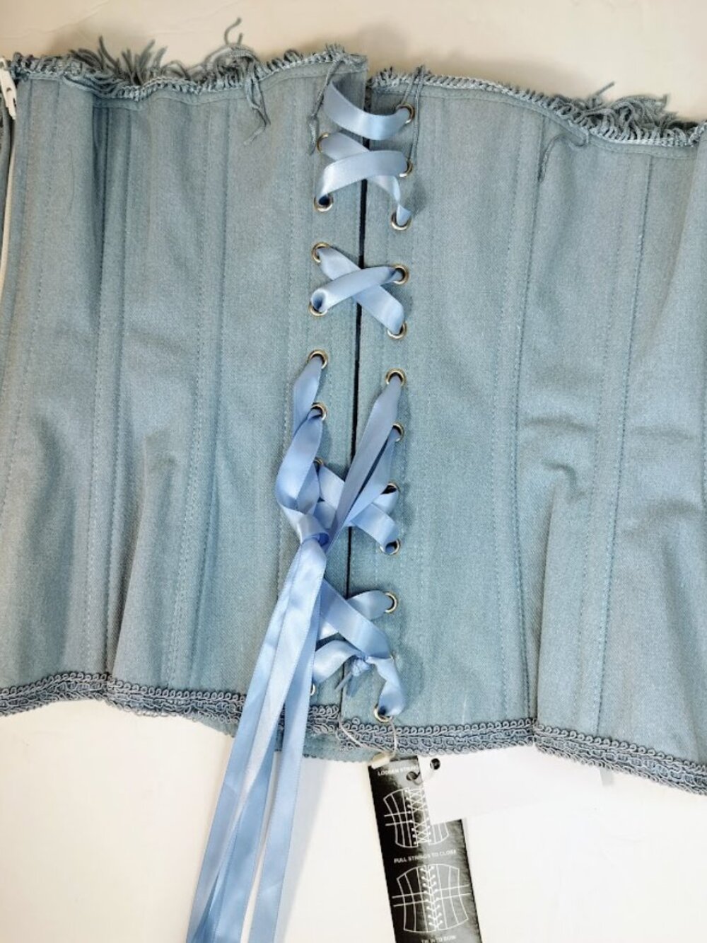 Top Drawer Steel Boned Denim Underwire Underbust Corset Cincher w/Fringe XL - Picture 5 of 7